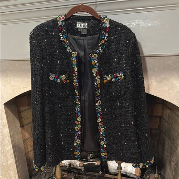 Berek Black Blazer with gold tread and beaded embellishment size XL - Picture 1 of 8